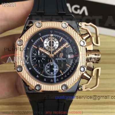 Perfect Replica Audemars Piguet Survivor Black Steel Case Rose Gold Bezel 44mm Chronograph Watch